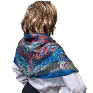 Vintage 100% Silk Scarf Shawl Head Wrap Blue approx. 70x18”